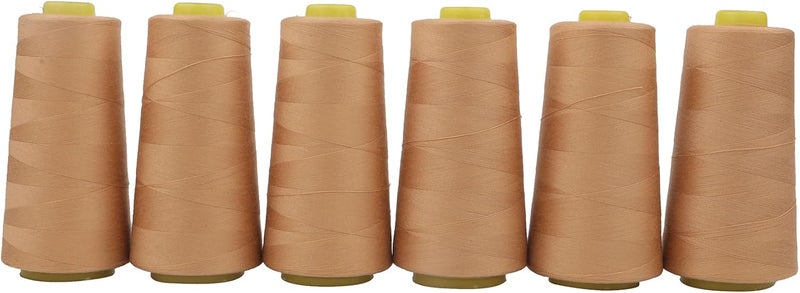 AMOHilos Polyester Sewing Thread All Purpose Knotless 40S/2 (Tex27) 6 Cones of 2750 Yards Each Spool Thread Total 16500 Yards for Serger Sewing Machine Quilting Piecing Hand Stitching (Lt Tan) - Image 1